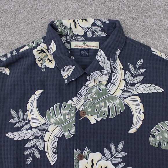 Tommy Bahama Hawaiian Loop Collar Shirt Men Large Blue Floral 100% Silk Camp S/S - Picture 5 of 11